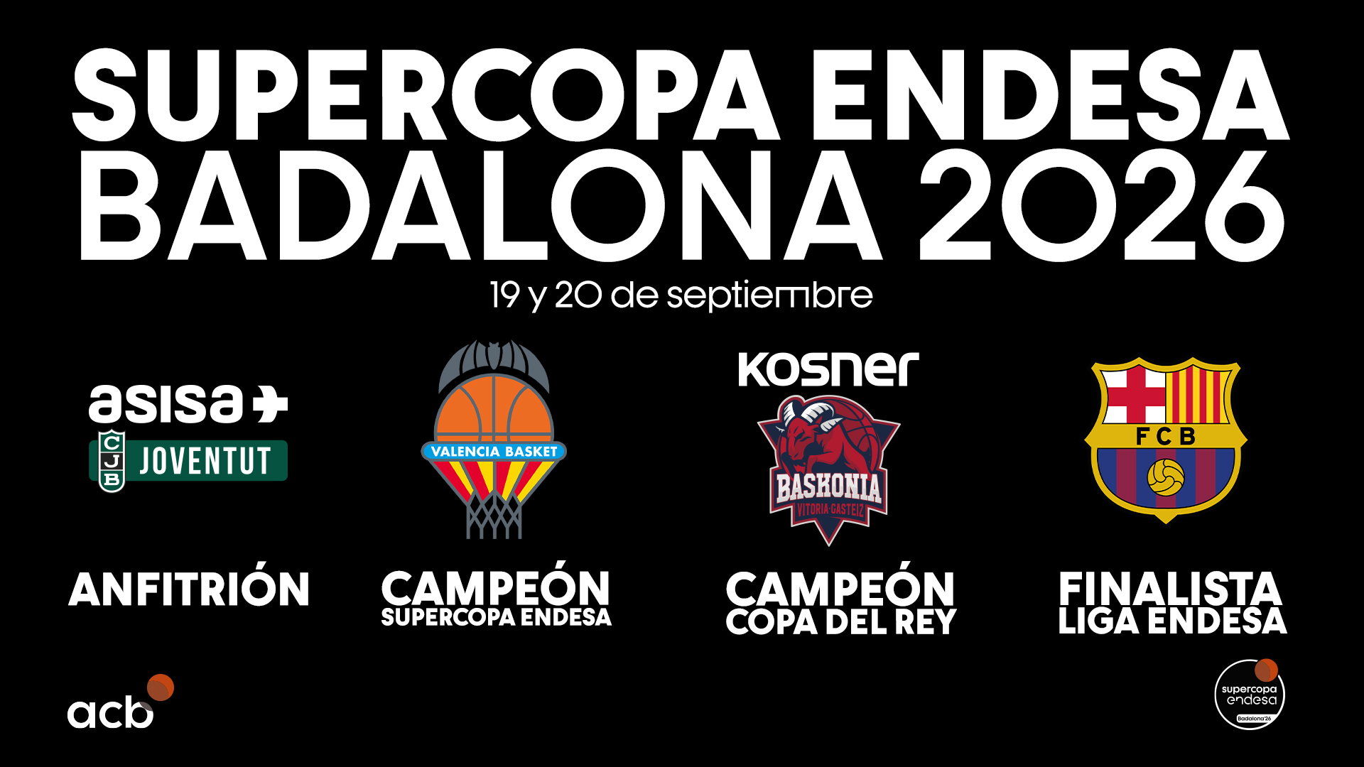 Equipos clasificados para la Supercopa Endesa Badalona 2026